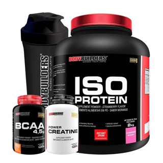 Kit Iso Whey Protein 2kg + Creatina 300g + Bcaa + Coqueteleira - Proteínas Isoladas - Bodybuilders em Oferta na Shopee