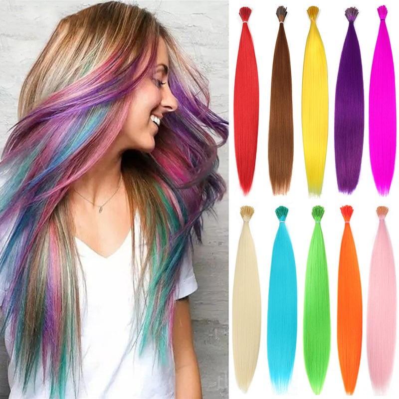 10 Pcs/Set Fake Hair Extensions Cord Rainbow 16Inch Hair Accessories Synthetic  Hair Wig for Women | Shopee Brasil