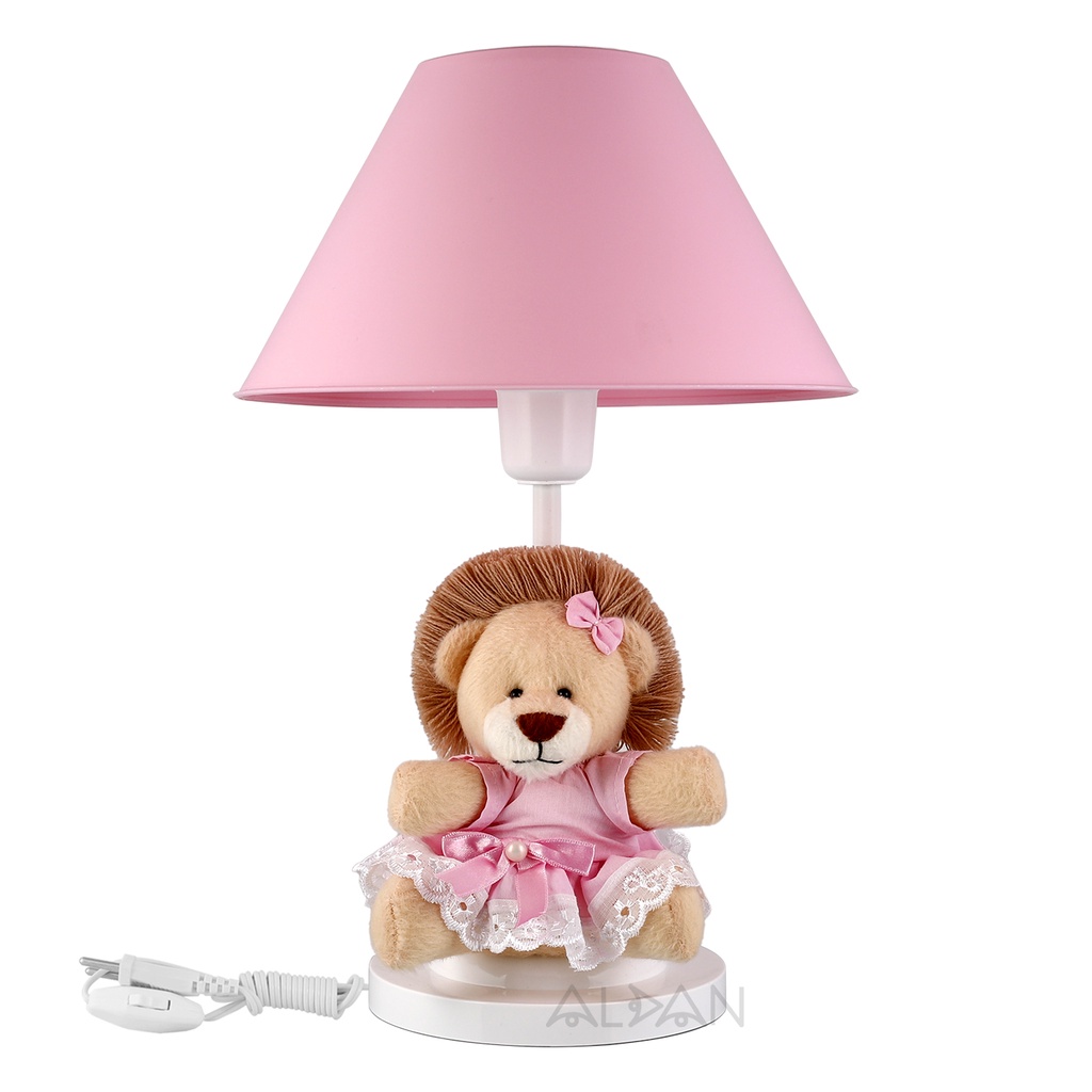 Abajur Infantil Luminária Quarto Bebê Safari Leão Leãozinho Rosa