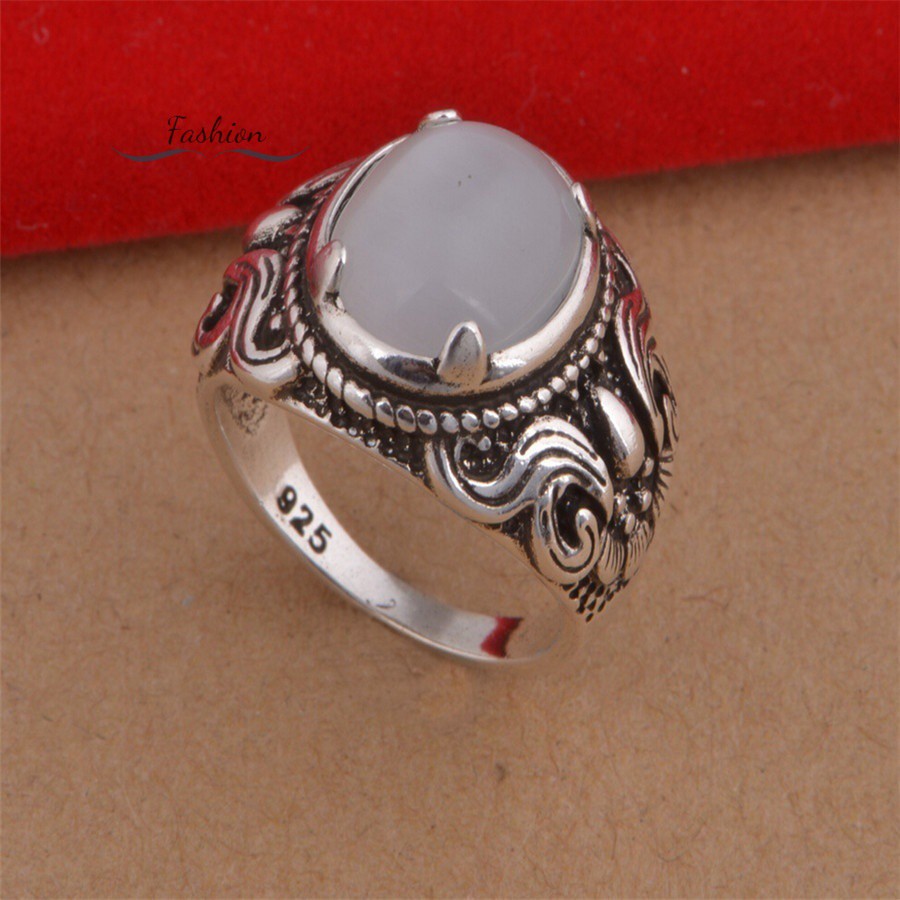 Anel Feminino Vintage De Prata Com Pingente De Pedra Da Lua Para Mulheres Bague BU @ my