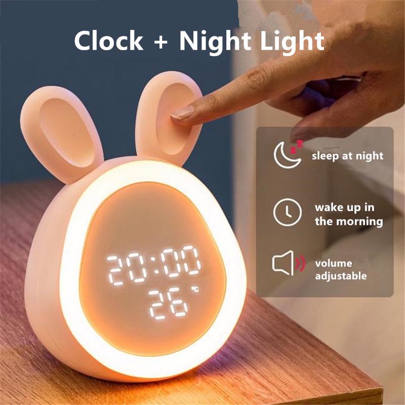 Criativo Relógio Despertador De Coelho Com Desenho Animado Digital Smart LED Tempo Temperatura Mostrador Noturno Ao Lado Da Luz Do Quarto