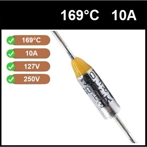 2 Fusível Térmico 10A 250V TF169°6C 169C 169°C 169 Graus