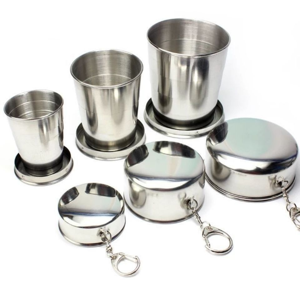 Copo portátil de aço inoxidável dobrável para água Copo retrátil de aço inoxidável 304 Copo retrátil para viagem ao ar livre Copo para piquenique de acampamento