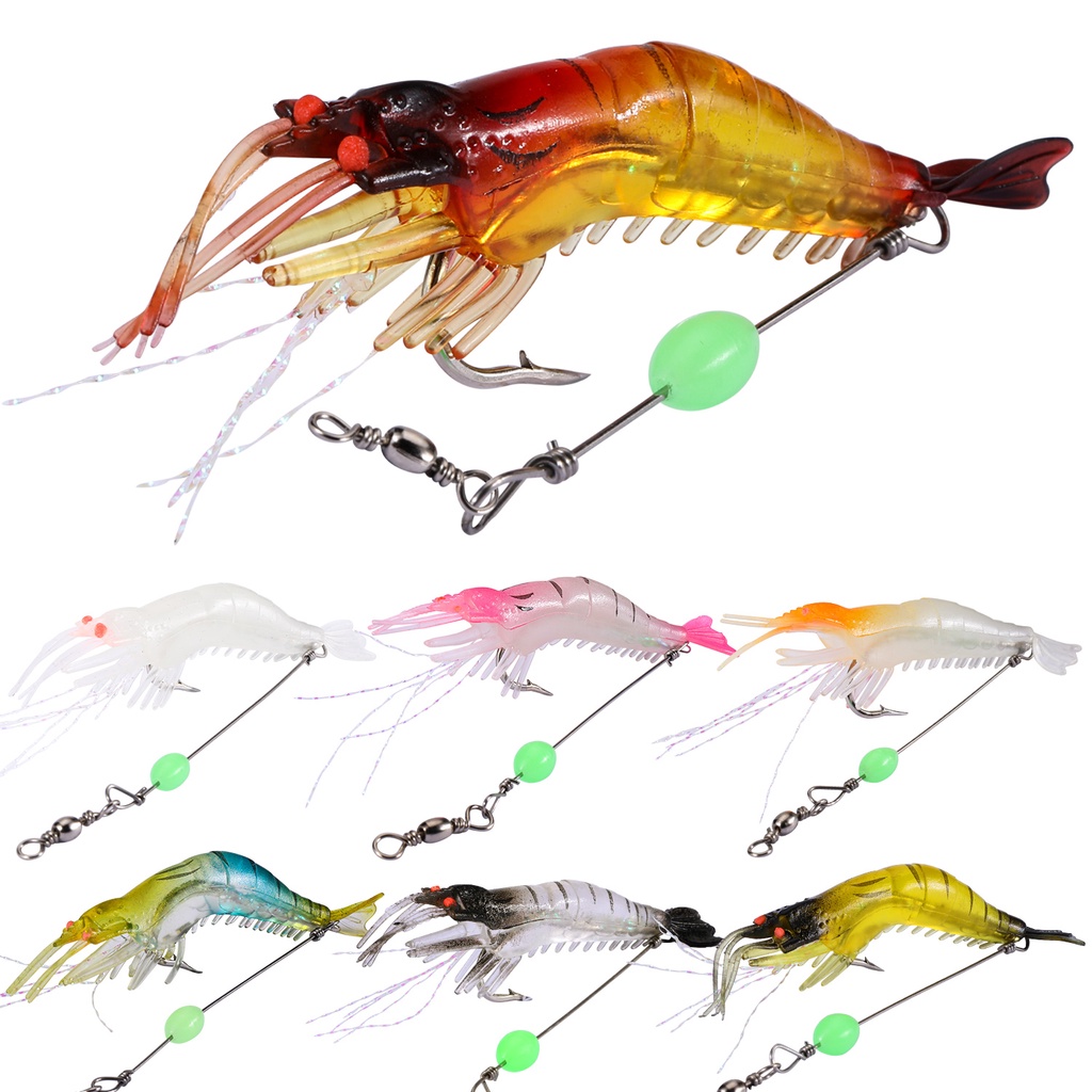 Sougyilang 3 Peças 9cm 7 Cores 6g Isca Macia Pesca Noturna De Camarão Luminosa Com Contas Giratórias Silicone Artificial em Oferta na Shopee