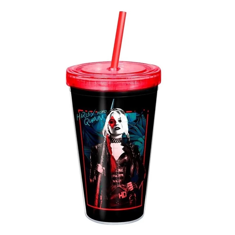 Copo Canudo Preto Esquadrao Suicida Harley Quinn Alerquina Dc