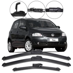 Kit 3 Palhetas Limpador Parabrisa Dianteiro + Traseiro - Para Carro Volkswagen Fox 2003 até 2009