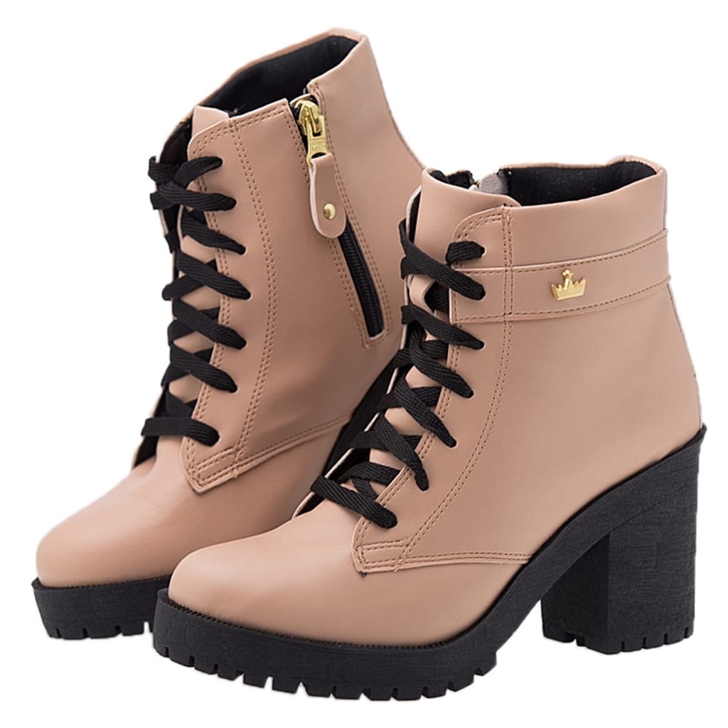 Bota Cano Curto Coturno Tratorado Salto Alto Nude Shopee Brasil