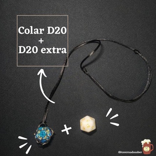 Colar D20 com dado Removível  Cordão D20  Dado d20  RPG  Magic  Dungeons and Dragons