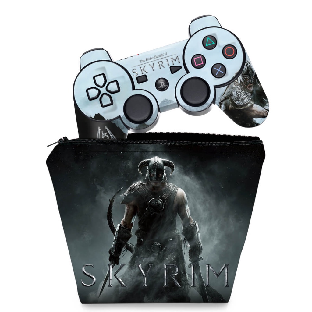 Capa Case e Skin Adesivo PS3 Controle - Skyrim