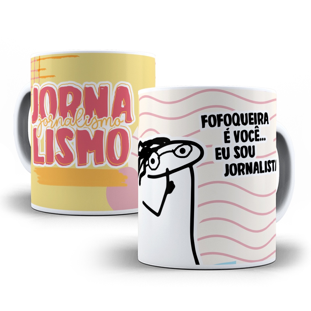 Caneca de porcelana Jornalismo flork profissão curso meme flork com nome personalizado