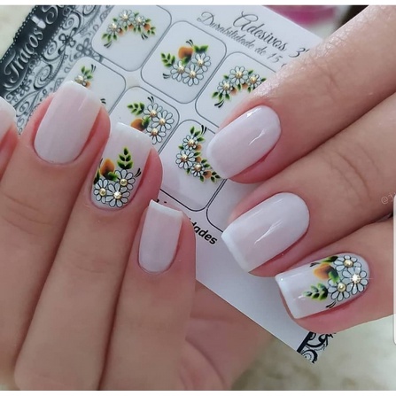 12 cartelas de Adesivo de Unha 3D Modelos sortidos com Flores Cartela com 10 Películas