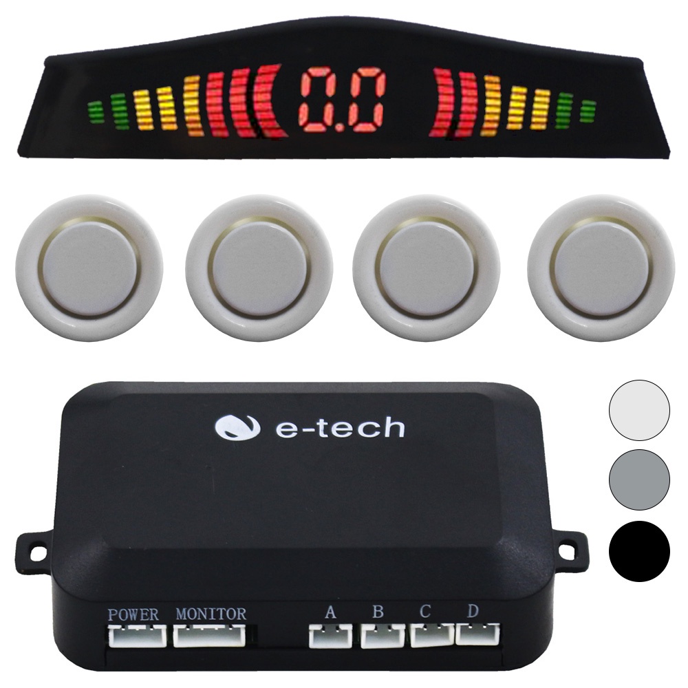 Sensor Estacionamento Ré 4 Pontos E-Tech Universal Traseiro Display Led Kit