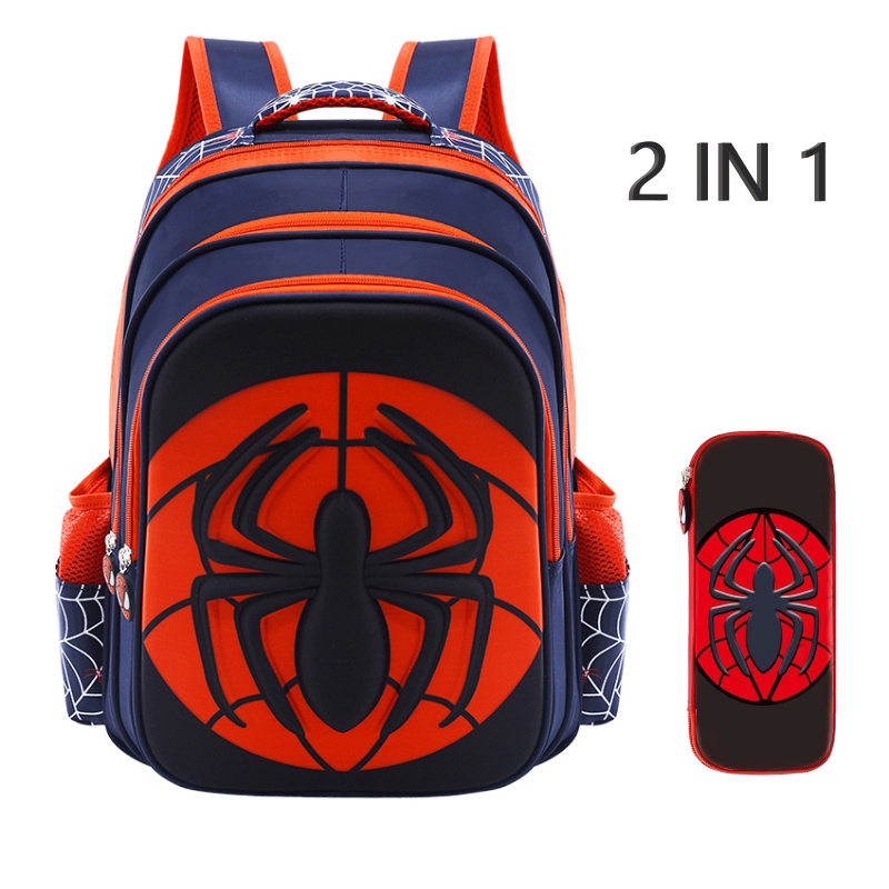 2 Em 1 Kit 3D Marvel Fato De Aranha Mochila Infantil Fofa Desenho Animado Menino Escola 1 2 3 4 5 6 Graus em Oferta na Shopee