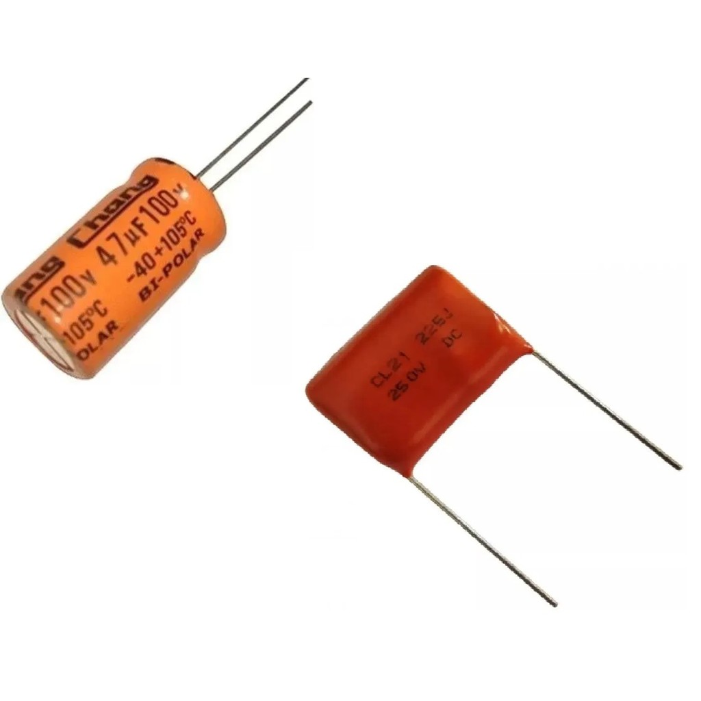 1 Capacitor Bipolar 47uf X 100v Driver Corneta  + 1 Capacitor P/ Super Tweeter Poliéster 2.2uf X 25