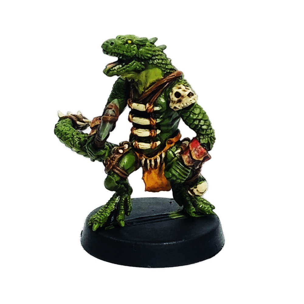 Kit Lizardfolk - Com Pintura - Basilisco Miniaturas - Metal Branco - Miniaturas para RPG