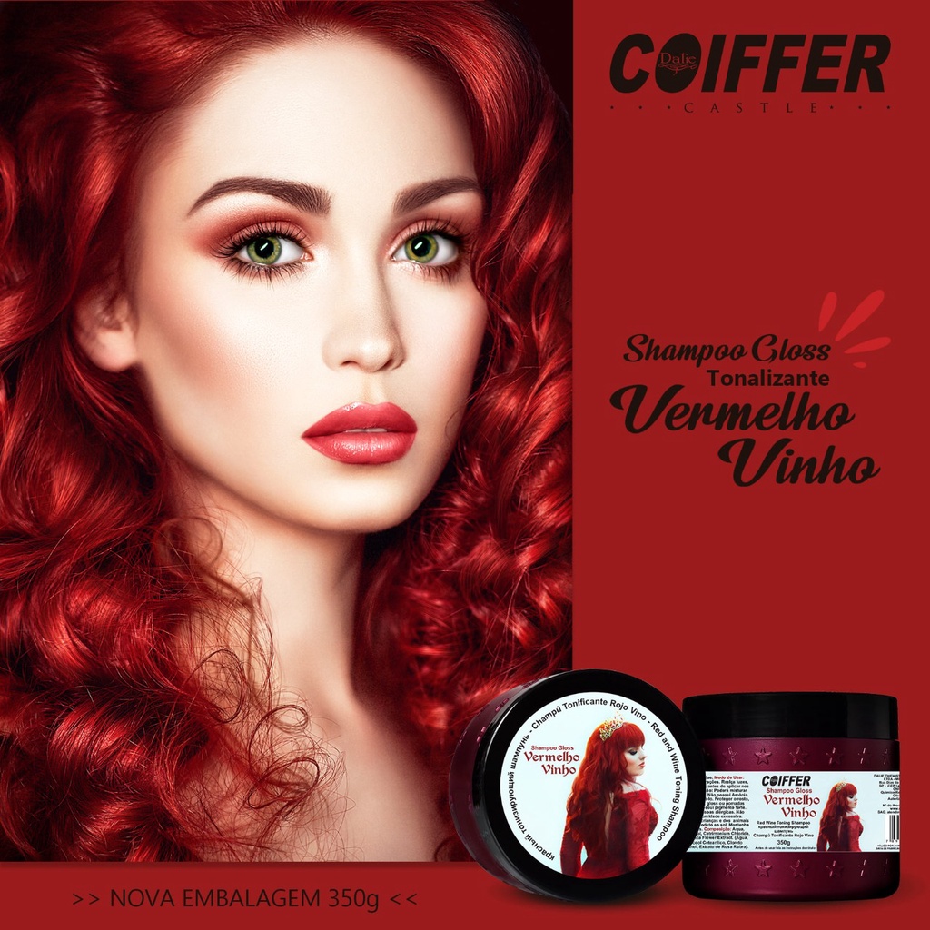 Shampoo Gloss Vermelho Vinho Coiffer 350g Cabelos Ruivos