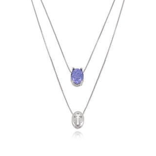 Colar Escapulário Feminino com Pingente Cruz e Turmalina Lavanda