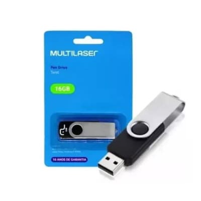 Pen Drive 16GB Multilaser - Com interface USB 2.0 de alta velocidade e alta taxa de transferência.