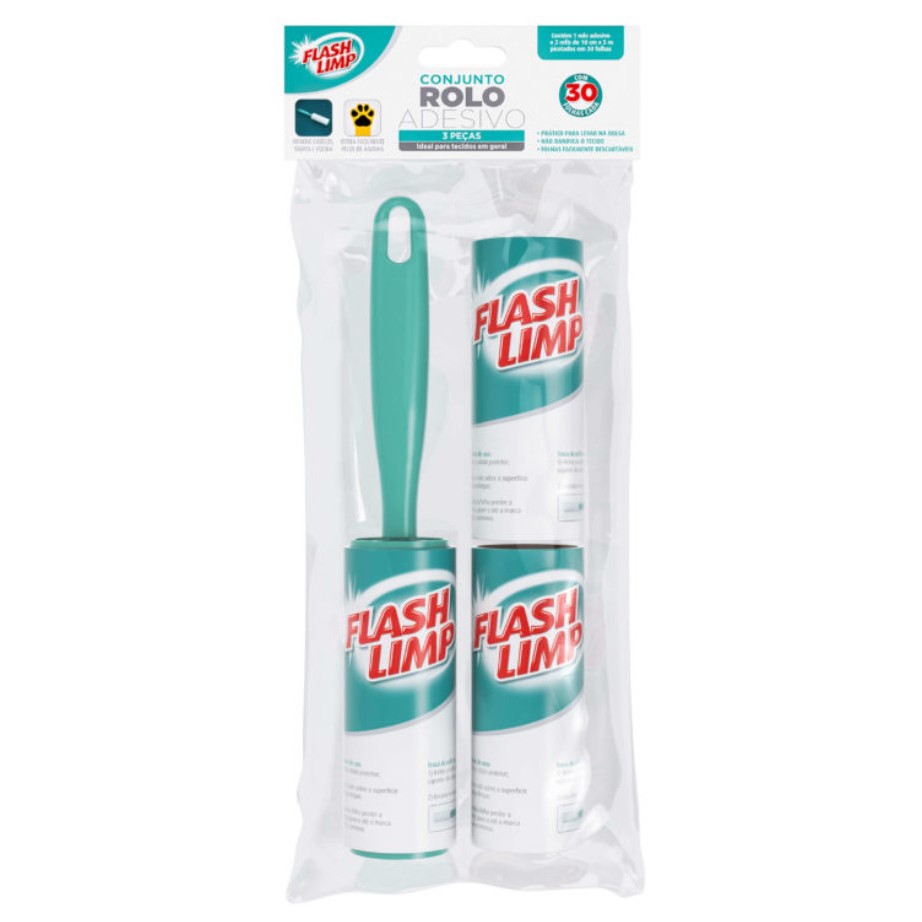 Rolo Tira Pelo Roupa Adesivo Rolinho Com 2 Refil Flash Limp