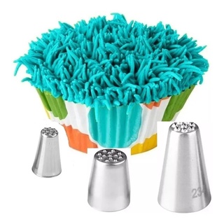 Bico para saco de confeitar efeito fios, para decoração de bolos efeito de fios, pelos, cabelos ou grama 3 unidades