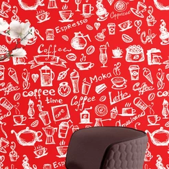 Papel De Parede Vinílico Lavável Cozinha Gourmet Café Vermelho