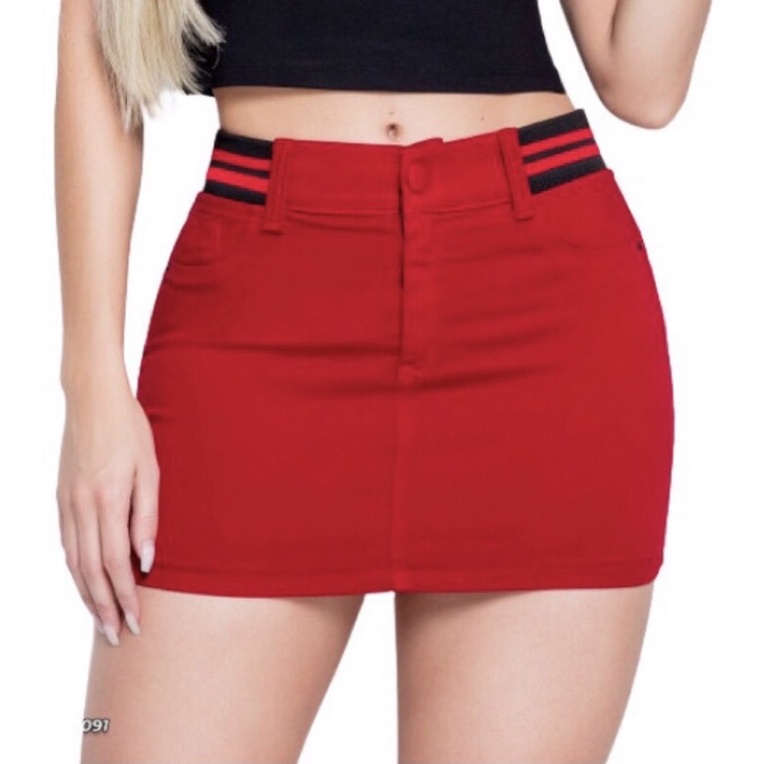 mini saia jeans vermelha original pitbull pit bull jeans
