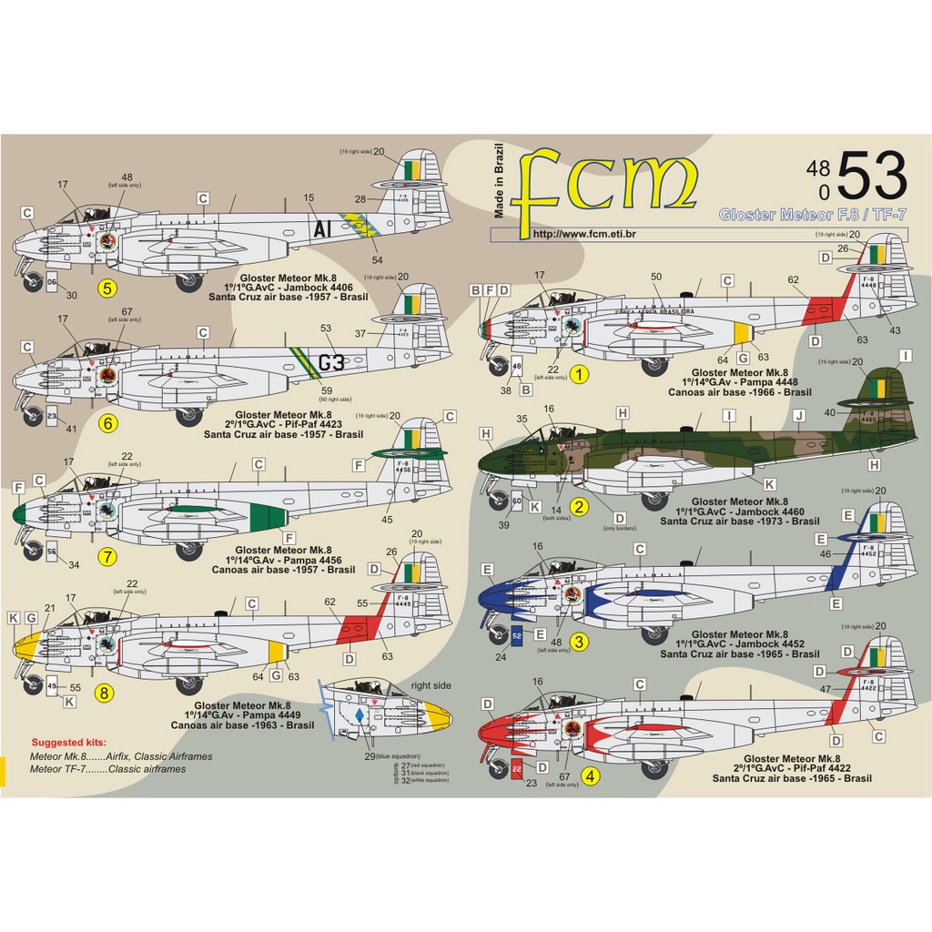 Decalque Gloster Meteor Mk8 Fab 1/48 Decal FCM48053 Plastimodelismo