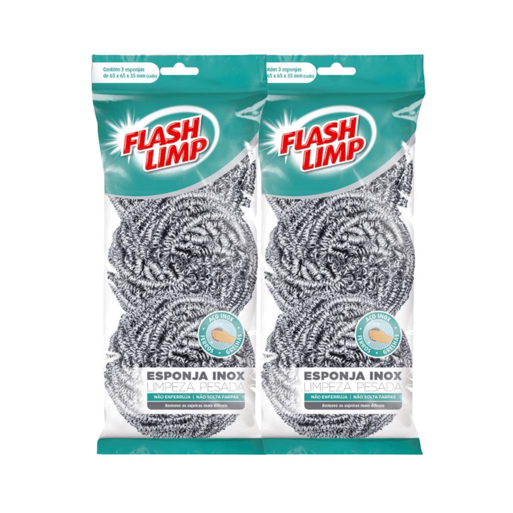 Esponja Limpeza Pesada Inox 6 Pecas Flash Limp