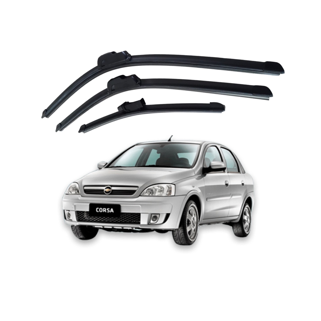 Kit Palheta Limpador Parabrisa Dianteiro + Traseiro Novo Corsa 2004 a 2012