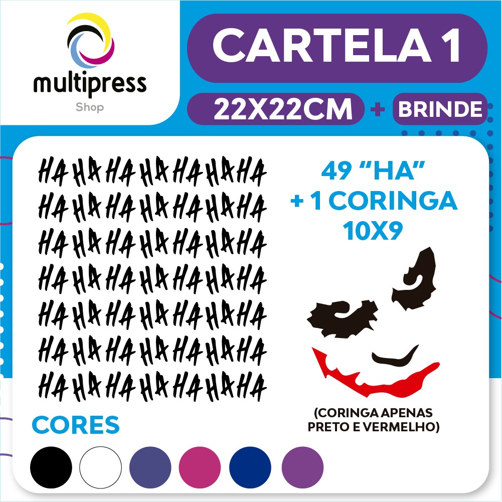Cartela1 / Kit Adesivo do Coringa com 49 "HA" - 22x22cm + Brinde