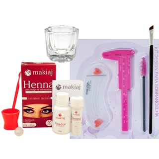 Kit Henna sobrancelhas Makiaj+ Paquimetro 8cm  +3 Moldes Plasticos + Escovinha+ Pincel + Dappen em Oferta na Shopee
