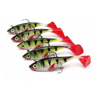 Kit 05 Iscas Artificiais De Silicone Tipo Lambari Meia Água de 8 cms e 11 gramas Pesca Traíra Tucunaré Robalo Black Bass Dourado