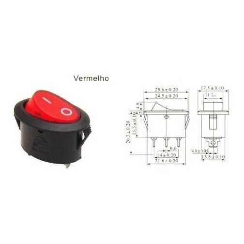 Chave Gangorra Oval  Kcd1-115n Vermelha C/neon