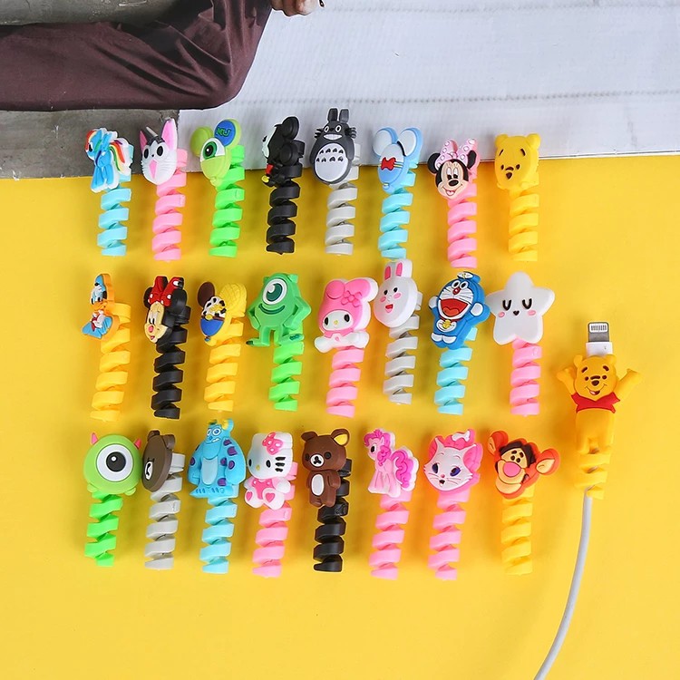 2 pcs Cartoon Spiral Cable Protector Data Line Cord Protector Protective Case Cable Winder Cover  USB Charger Cable
