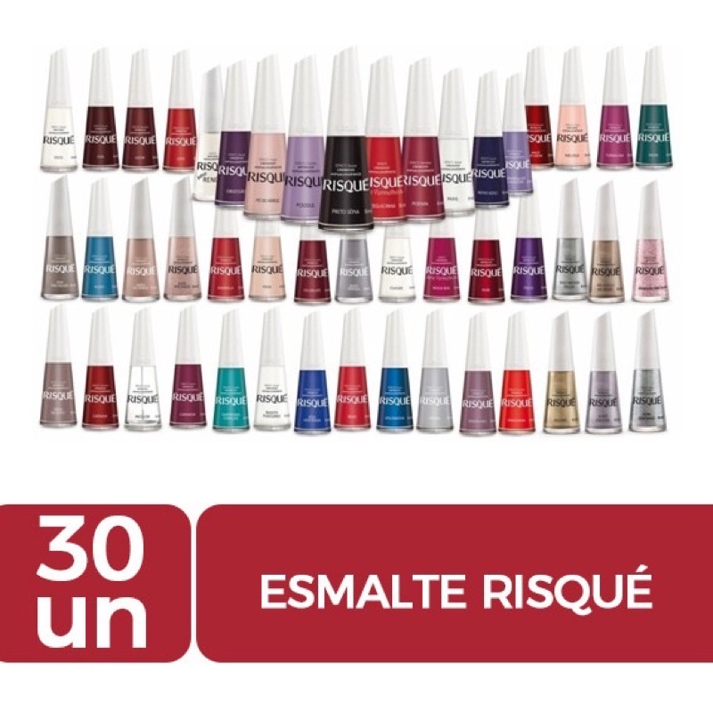 Kit 30 Esmaltes Risqué Atacado - MENOR PREÇO - CORES SORTIDAS AS MAIS VENDIDAS
