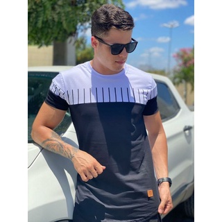Camisa masculina listrada, camiseta longline  manga curta, camisa oversized