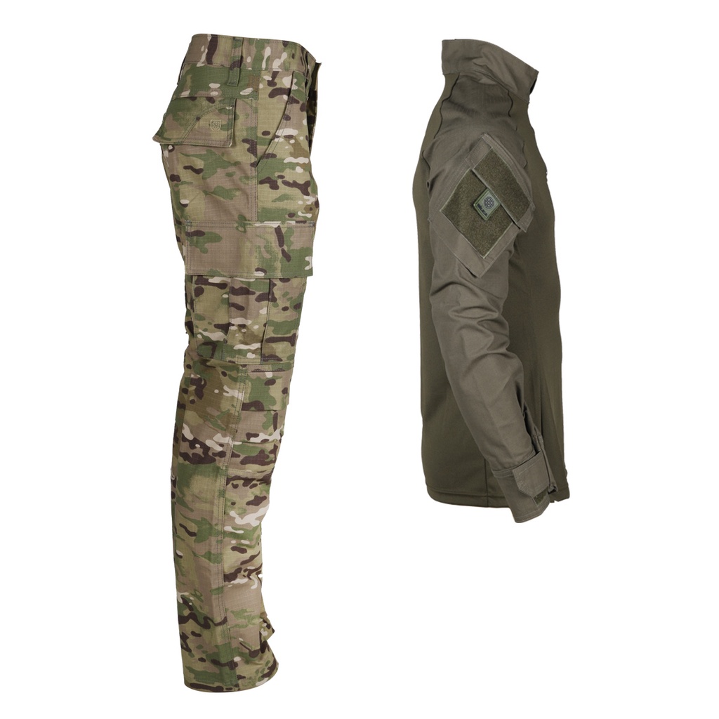 Farda Conjunto Fardamento (Calça Combat + Combat Shirt) - Camuflado Multicam e Verde