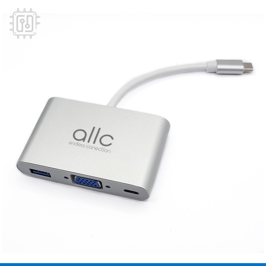 Cabo adaptador Usb tipo C para Vga + Usb 3.0 + USB-C PD Compatível com Macbook M1 Notebook Chromebook Galaxy Linha S