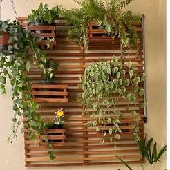 Jardim Vertical Madeira 60x50 Modular 1 Unid Horta Treliça