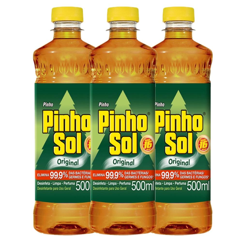 Kit com 3 Desinfetante Pinho Sol Original 500ml Cada em Oferta na Shopee