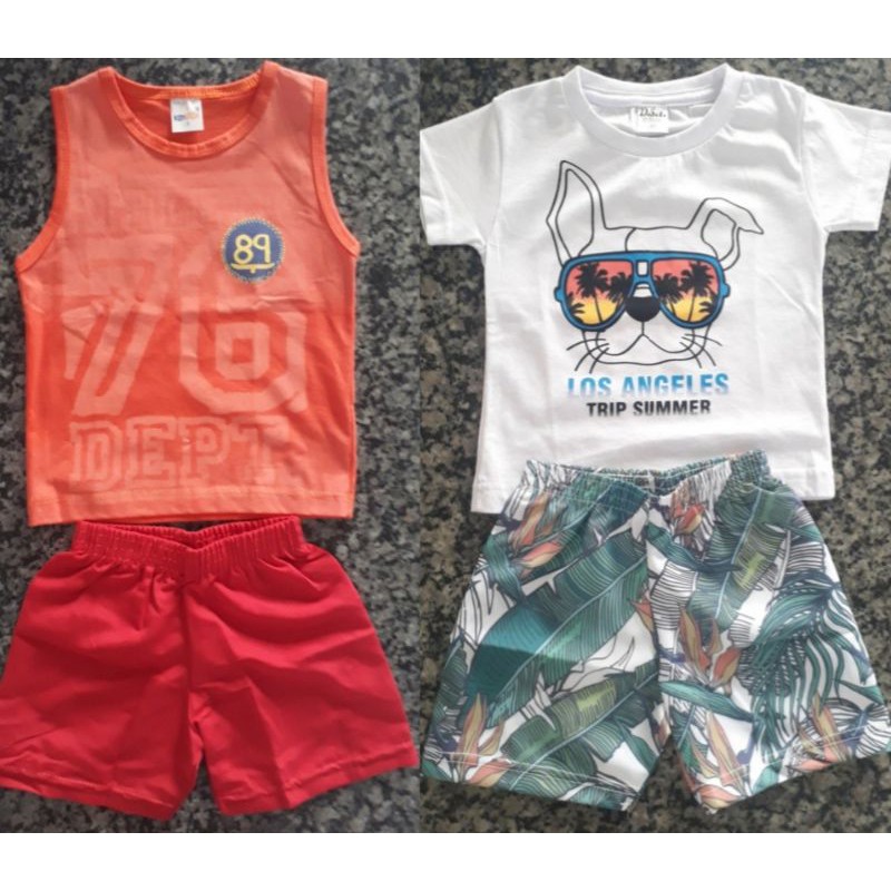 4 peças dois conjunto infantil menino tamanho 1 ano 100% algodão