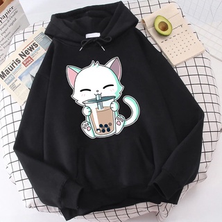 Animais De Boba Chá Capuz Gato Bonito Moletom Crianças Kawaii Pullover Tops Casual Roupas Casacos Das Mulheres