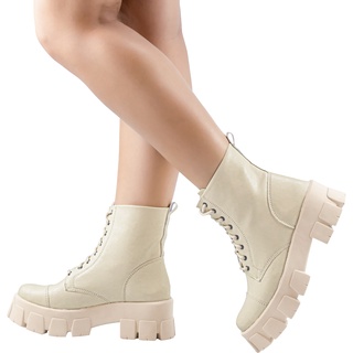 Coturno Feminino Tratorado Bota Cano Curto Moda Plataforma Off White