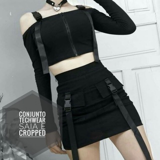 conjunto techwear, conjunto de cropeed e saia, diversas cores