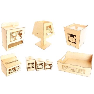 Kit Higiene Bebê fundo do mar em mdf cru 8 peças quartinho em Oferta na Shopee