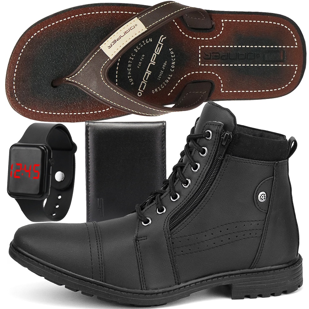 Bota Coturno carteira chinelo relógio casual super confortável zíper lateral solado tratorado flexível liso costurado macio leve básico liso costurado  barato promoção ENVIO JÁ