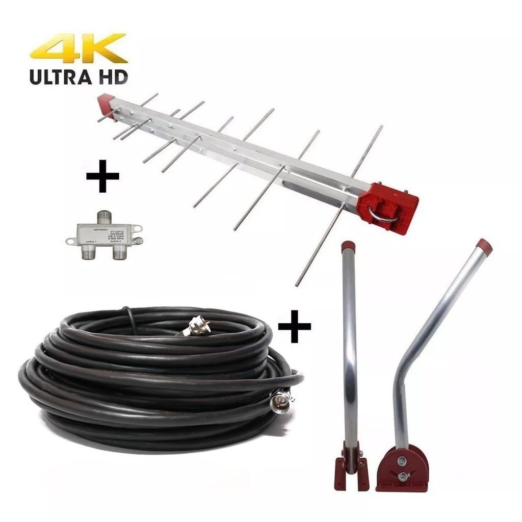 Antena Externa Digital 4k C Mastro 2 X Cabo 10 + Divisor 2x1