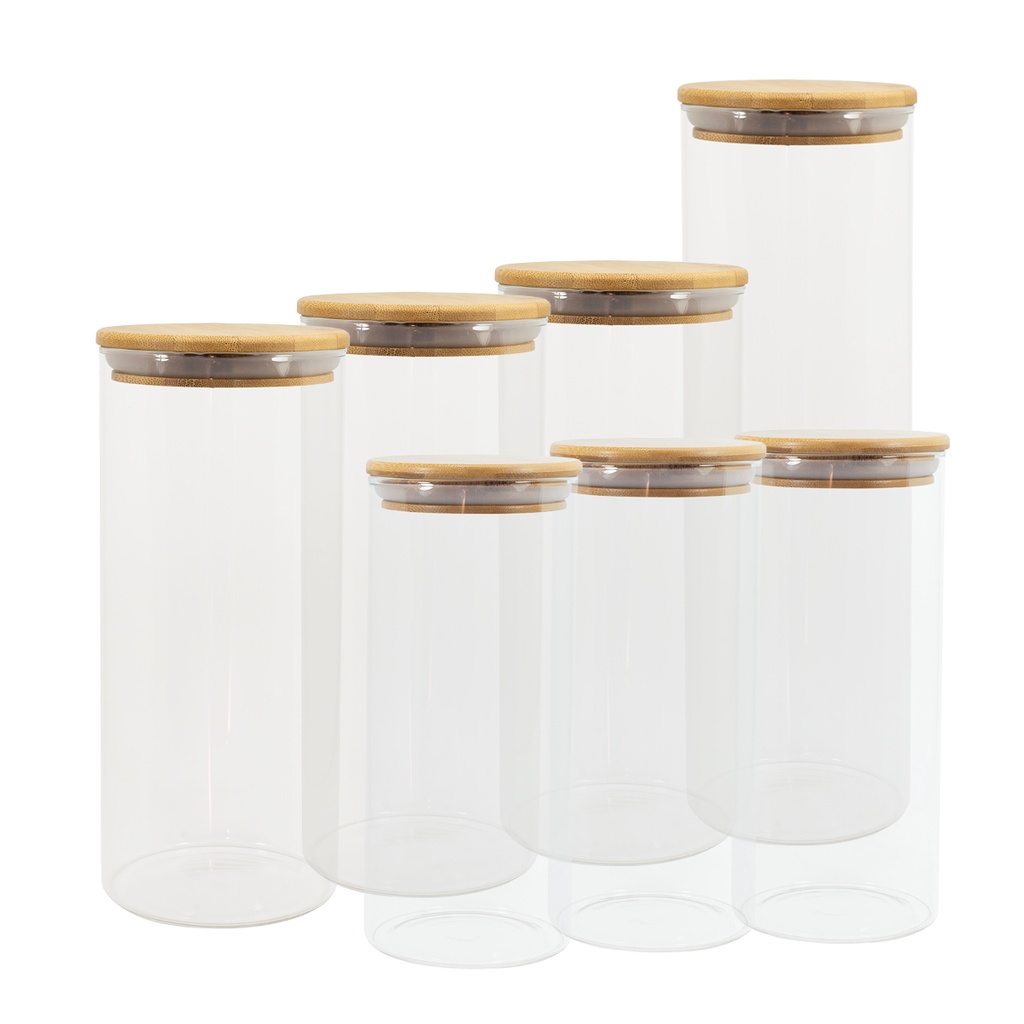 Potes De Vidro P/ Mantimentos C/ Tampa Bambu Oikos - 7 Pçs em Oferta na Shopee