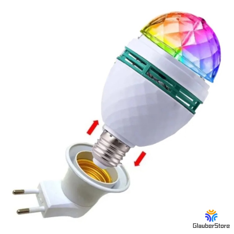 Lâmpada Giratória Led Rgb Bola Maluca Iluminação E27 Lâmpada Globo Luz Rgb Giratória Balada Festa Boate + Soquetee