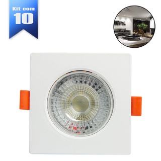 Kit 10 Spot 3w Quadrado Carcaça Branca - Branco Frio Decoração Casa Loja
